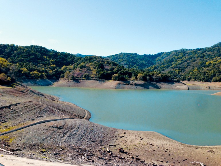 Stevens Creek Reservoir has nearly dried up due to the drought.